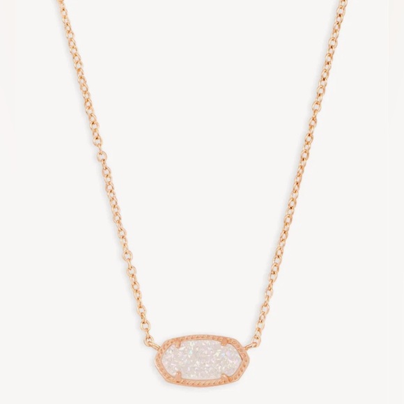 🔥 Kendra Scott Elisa Rose Gold Pendant Necklace in Iridescent Drusy 15” Chain - Picture 2 of 6